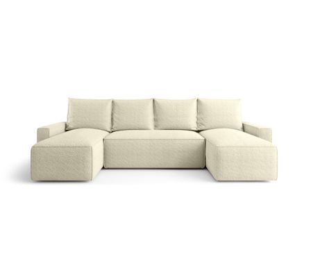 Canapé d’angle tissu bouclé panoramique convertible avec coffre SOFYA