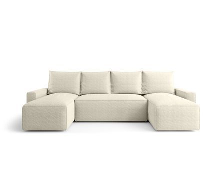 Canapé d’angle tissu bouclé panoramique convertible avec coffre SOFYA