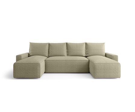 Canapé d’angle tissu bouclé panoramique convertible avec coffre SOFYA