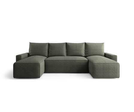 Canapé d’angle tissu bouclé panoramique convertible avec coffre SOFYA