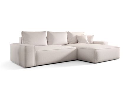 Canapé d’angle tissu tressé convertible avec coffre NINA