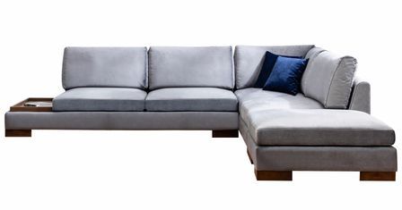 Canapé d'angle velours avec plateau en bois noyer Bakiza 313 cm