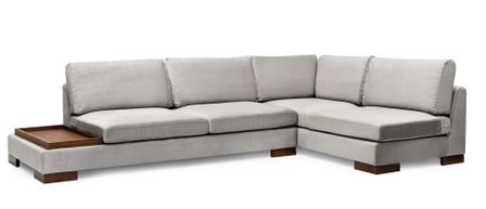 Canapé d'angle velours avec plateau en bois noyer Bakiza 313 cm