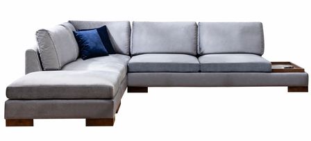 Canapé d'angle velours avec plateau en bois noyer Bakiza 313 cm