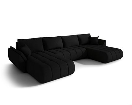 Canapé d’angle velours chenille panoramique convertible avec coffre LUMEN