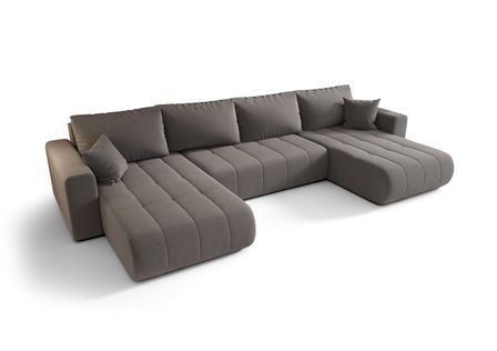 Canapé d’angle velours chenille panoramique convertible avec coffre SVEN