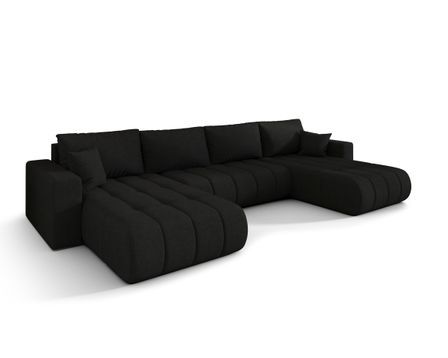 Canapé d’angle velours chenille panoramique convertible design avec coffre SVEN