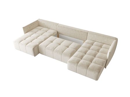 Canapé d’angle velours panoramique convertible avec coffre SITZY