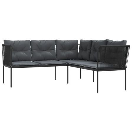 Canapé de jardin avec coussins forme de L noir acier textilène