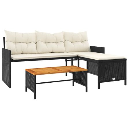 Canapé de jardin avec table et coussins en forme de L noir