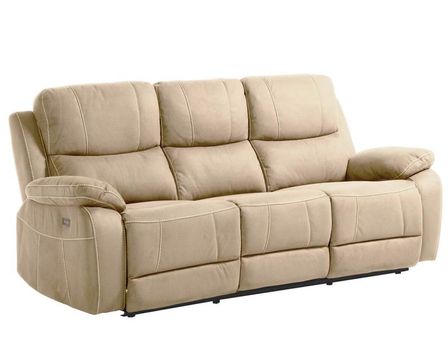 Canapé de relaxation électrique 3 places microfibre beige Brasko
