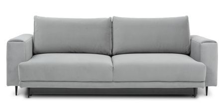 Canapé droit convertible 3 places velours DAVINA 246 cm - Coffre & pieds métal noir