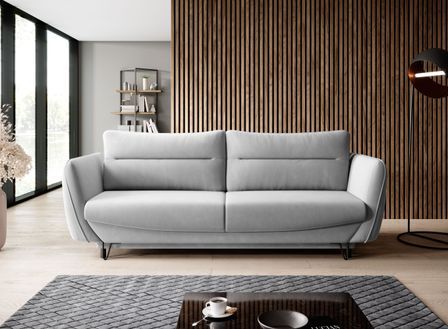 Canapé droit convertible tissu ZURIK - Coffre de rangement et pieds métal noir