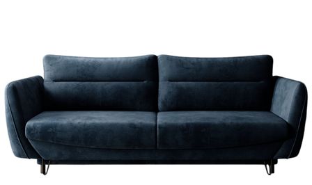 Canapé droit convertible 3 places velours ZURIK 236 cm - Coffre de rangement & pieds métal noir