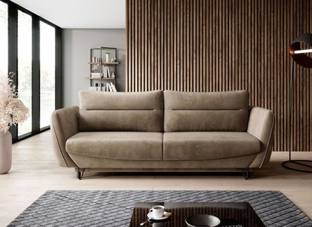 Canapé droit convertible velours ZURIK - Coffre de rangement et pieds métal noir