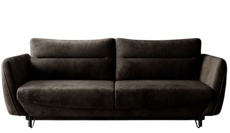 Canapé droit convertible 3 places velours ZURIK 236 cm - Coffre de rangement & pieds métal noir