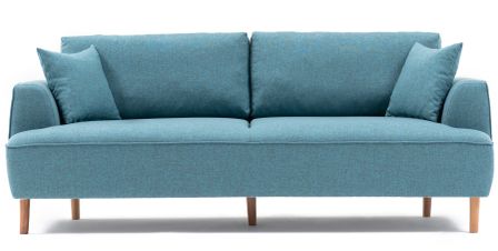 Canapé droit tissu turquoise 3 places Akena 230 cm