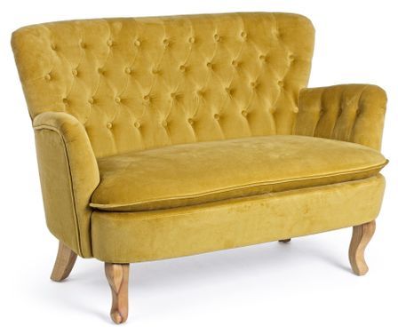 Canapé en coton jaune et pieds en bois 2 places Oria