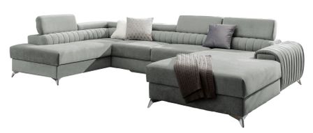 Canapé en U convertible KALANTE tissu - Coffre de rangement et appuie-têtes réglables