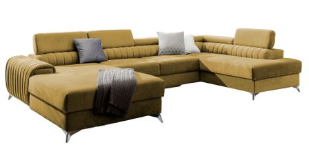 Canapé en U convertible KALANTE tissu - Coffre de rangement et appuie-têtes réglables