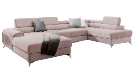 Canapé en U convertible KALANTE tissu - Coffre de rangement et appuie-têtes réglables