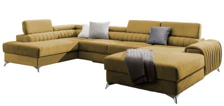 Canapé en U convertible KALANTE tissu - Coffre de rangement et appuie-têtes réglables