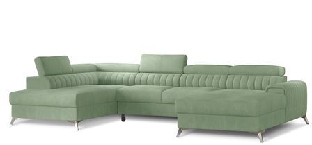 Canapé en U convertible KALANTE tissu - Coffre de rangement et appuie-têtes réglables