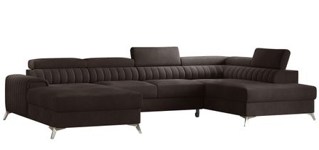 Canapé en U convertible KALANTE velours - Coffre de rangement et appuie-têtes réglables