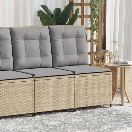 Canapé inclinable de jardin avec coussins beige résine tressée