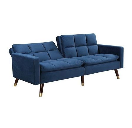 Canapé lit 2 places velours bleu et pieds effet laiton Ilash
