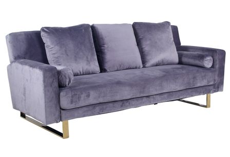 Canapé lit 3 places velours gris et pieds métal doré Lunna
