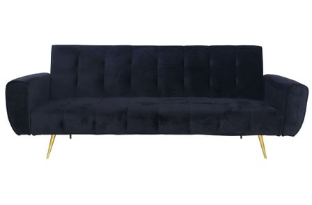 Canapé lit 3 places velours noir et pieds métal doré Venci