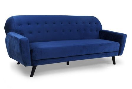 Canapé lit 3 places velours bleu Elliot 221 cm