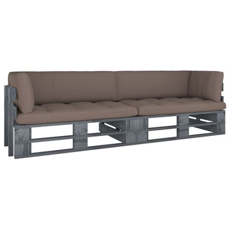 Canapé palette 2 places avec coussins Pin imprégné de gris 9