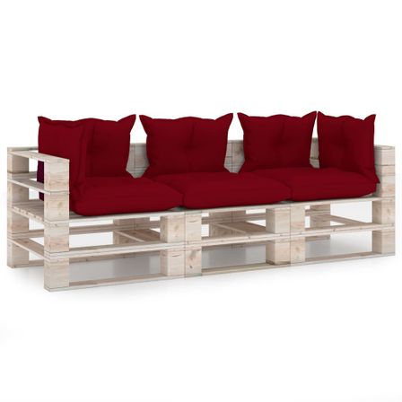 Canapé palette à 3 places de jardin avec coussins Bois de pin 9
