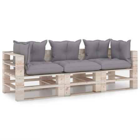 Canapé palette à 3 places de jardin avec coussins Bois de pin 5
