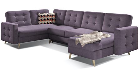 Canapé panoramique convertible ANSKA en tissu - Pieds bois naturel