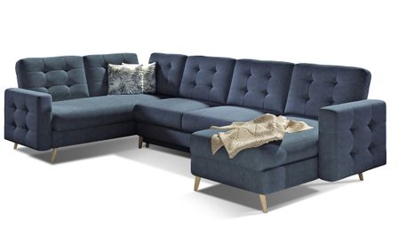 Canapé panoramique convertible ANSKA en tissu - Pieds bois naturel