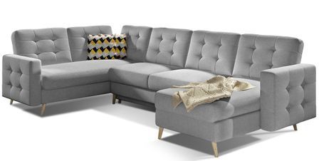 Canapé panoramique convertible ANSKA en tissu - Pieds bois naturel