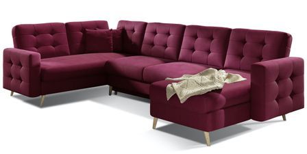 Canapé panoramique convertible ANSKA en velours avec pieds en bois naturel – 325 cm