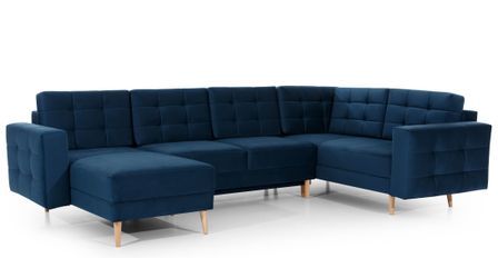 Canapé panoramique convertible ANSKA en velours avec pieds en bois naturel – 325 cm