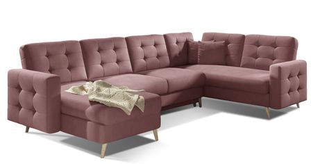 Canapé panoramique convertible ANSKA en velours avec pieds en bois naturel – 325 cm