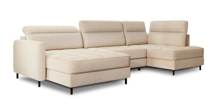 Canapé panoramique convertible BENTO en tissu avec coffre de rangement