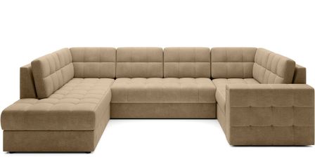 Canapé panoramique convertible BLOOM en tissu capitonné avec coffre – 299 cm