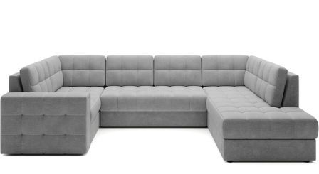 Canapé panoramique convertible BLOOM en tissu capitonné avec coffre – 299 cm