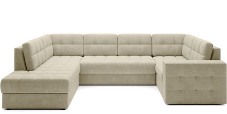 Canapé panoramique convertible BLOOM en velours capitonné avec coffre – 299 cm