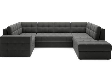 Canapé panoramique convertible BLOOM en velours capitonné avec coffre – 299 cm