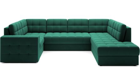 Canapé panoramique convertible BLOOM en velours capitonné avec coffre – 299 cm