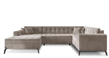 Canapé panoramique convertible BONTY en velours matelassé – 340 cm