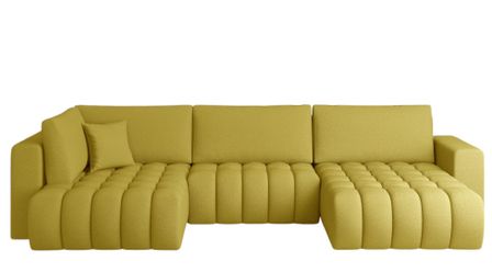 Canapé panoramique convertible BOSTON en tissu capitonné – 350 cm